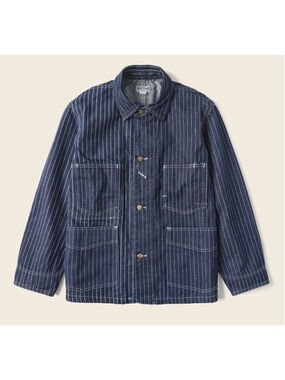 Non Stock Men's Retro Wabash Striped Railroad Denim Coat Chore Worker Jacket M